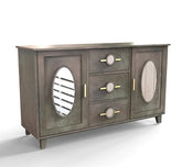 Corsica Modern Solid Mango Wood Sideboard with Mirror Accents Storage Cabinet & Chest Farmhouse Grey
